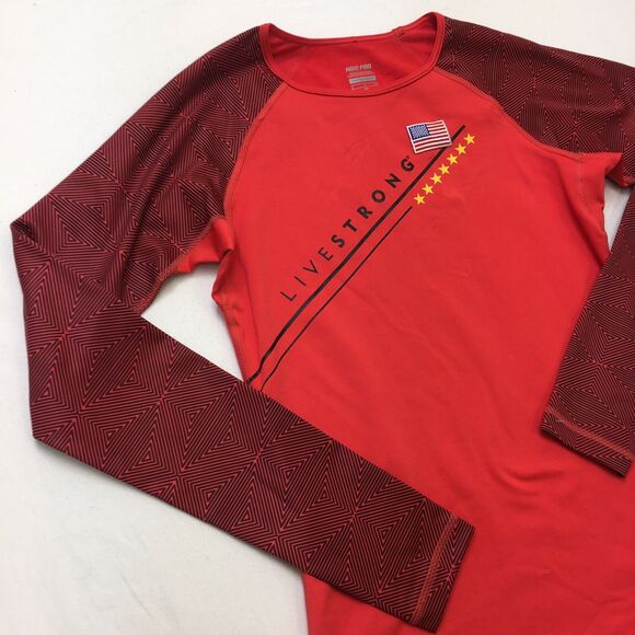 NIKE Pro Livestrong Shirt Women's S Red Graphic Long Sleeve Base Layer Raglan - Picture 3 of 15